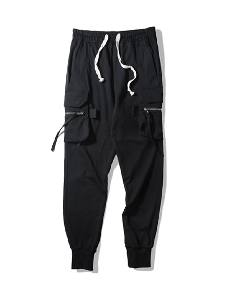 Front view of black cargo pants